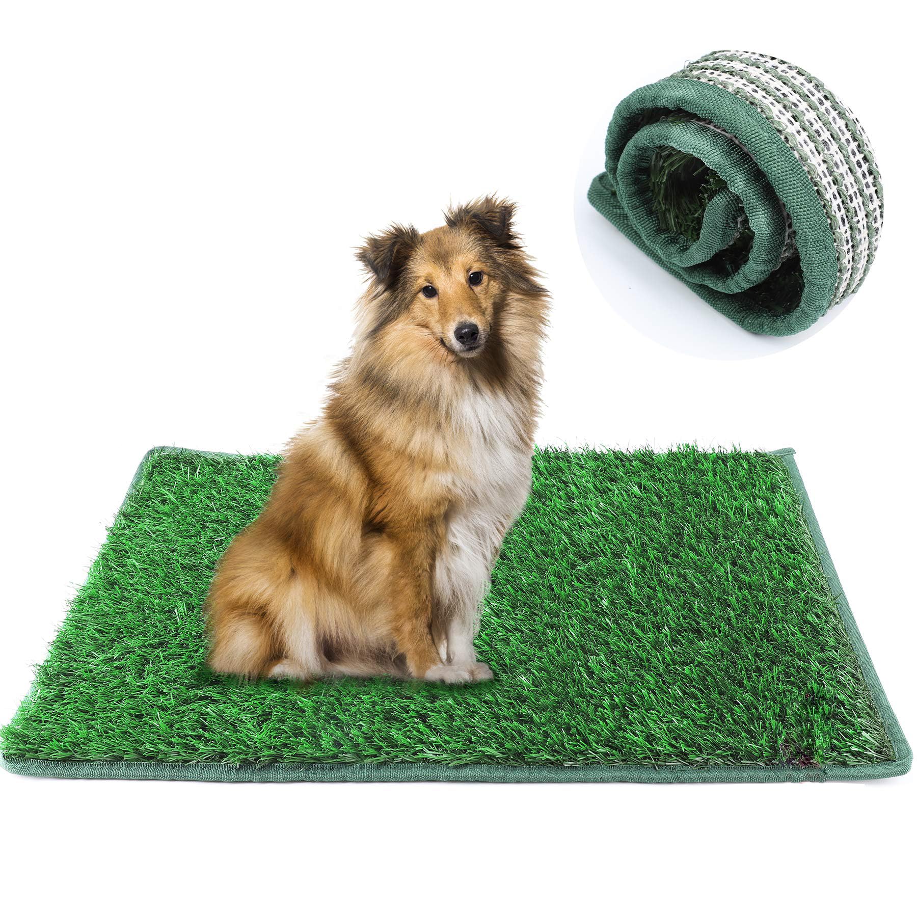 Edge Wrapping Pee Pads Dog Grass Pad Artificial Grass for Dogs Potty (39.4 x 31.5in-Hemmed Edge Grass),Washable Professional Training Grass Pee Pad for Indoor Outdoor Apartments