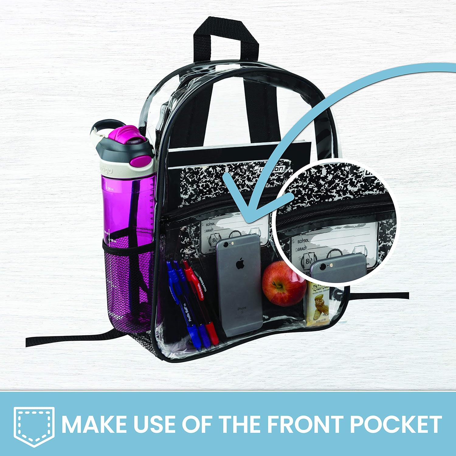 [Set Of 2] Clear Backpack - Security Approved - Straps & Front Accessory Pocket