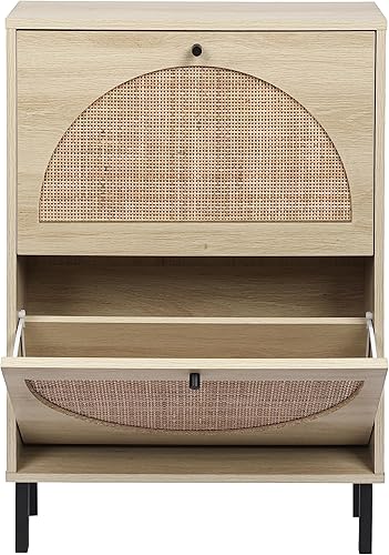 Miniatura 8 de Zapatero con 2 cajones abatibles, moderno zapatero de 2 niveles, organizador de almacenamiento de zapatos independiente para tacones, botas,