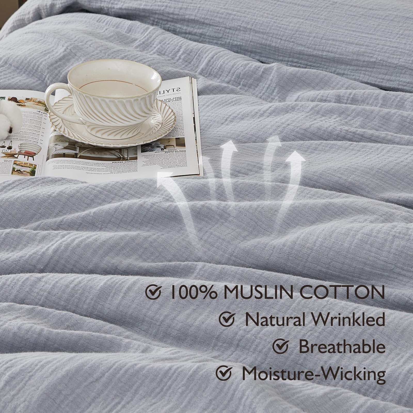EMME Ropa de cama de muselina, 100 % algodón, 135 x 200 cm, doble ropa de cama de verano con cremallera, juego de 1 funda nórdica con 1 funda de almohada de 80 x 80 cm, colcha de muselina, certificado