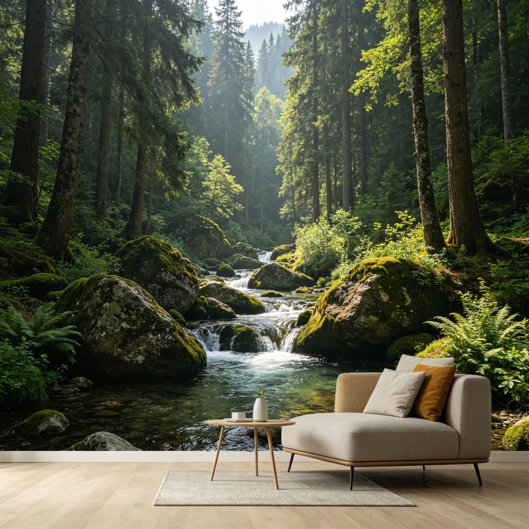 Custom Size Wall Murals Forest Landscape Mountain Lake Nature Sunlight Water Stream SelfAdhesive Wall Fabric Removable Large Wallpaper for Photo Living Room