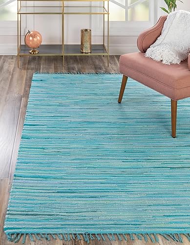 Rugs.com - Alfombra de la colección Chindi Cotton, alfombra de tejido plano de color celeste de 2 x 3 pies perfecta para salas de estar, comedores