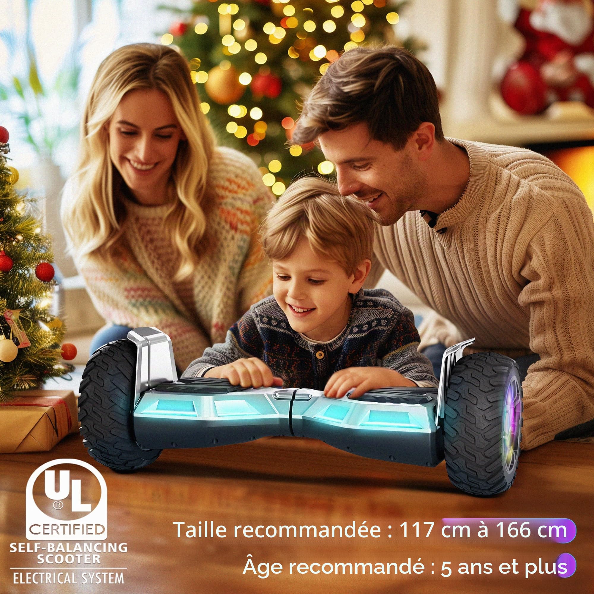 8.5 Pouces Hoverboard tout terrain avec lumières LED, Hoverboard tout terrain auto-équilibrant avec Bluetooth pour enfants