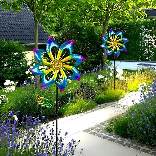 Miniatura 24 de 2 paquetes de molinos de viento para exteriores, molino de viento para patio, molinetes, molinillos de viento para patio, jardín, molinillos