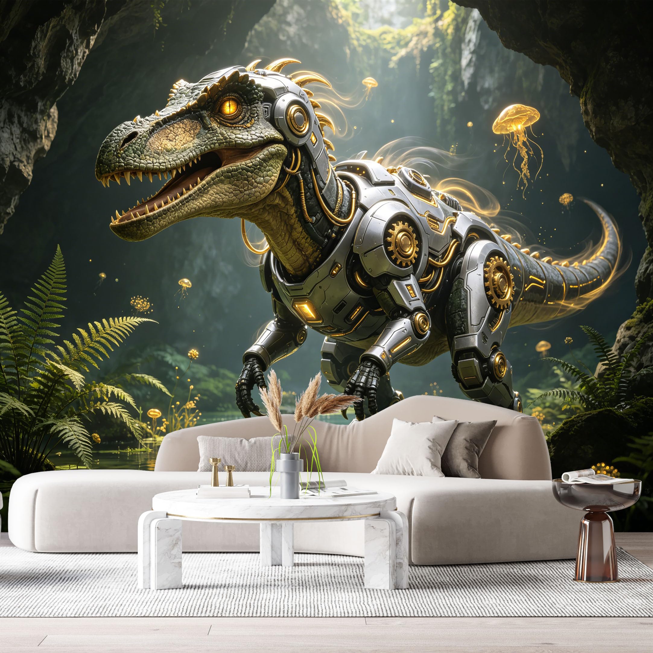 Custom Size Wall Mural Beast Robot SciFi Jungle Futuristic Mech Beast 3D Textured Style SelfAdhesive Art Prints Removable Large Wallpaper Esports Room Game Room Studio