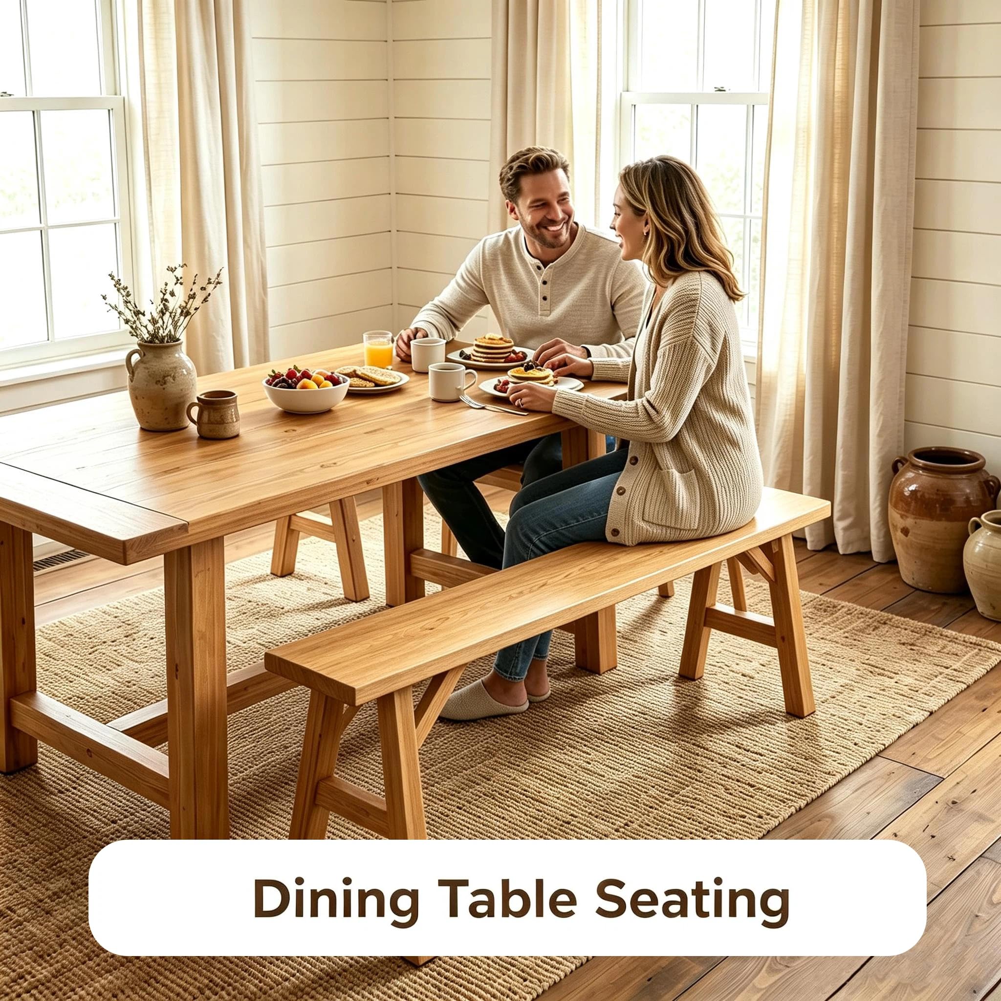 63in Wood Bench for Dining Entryway, Solid Pine