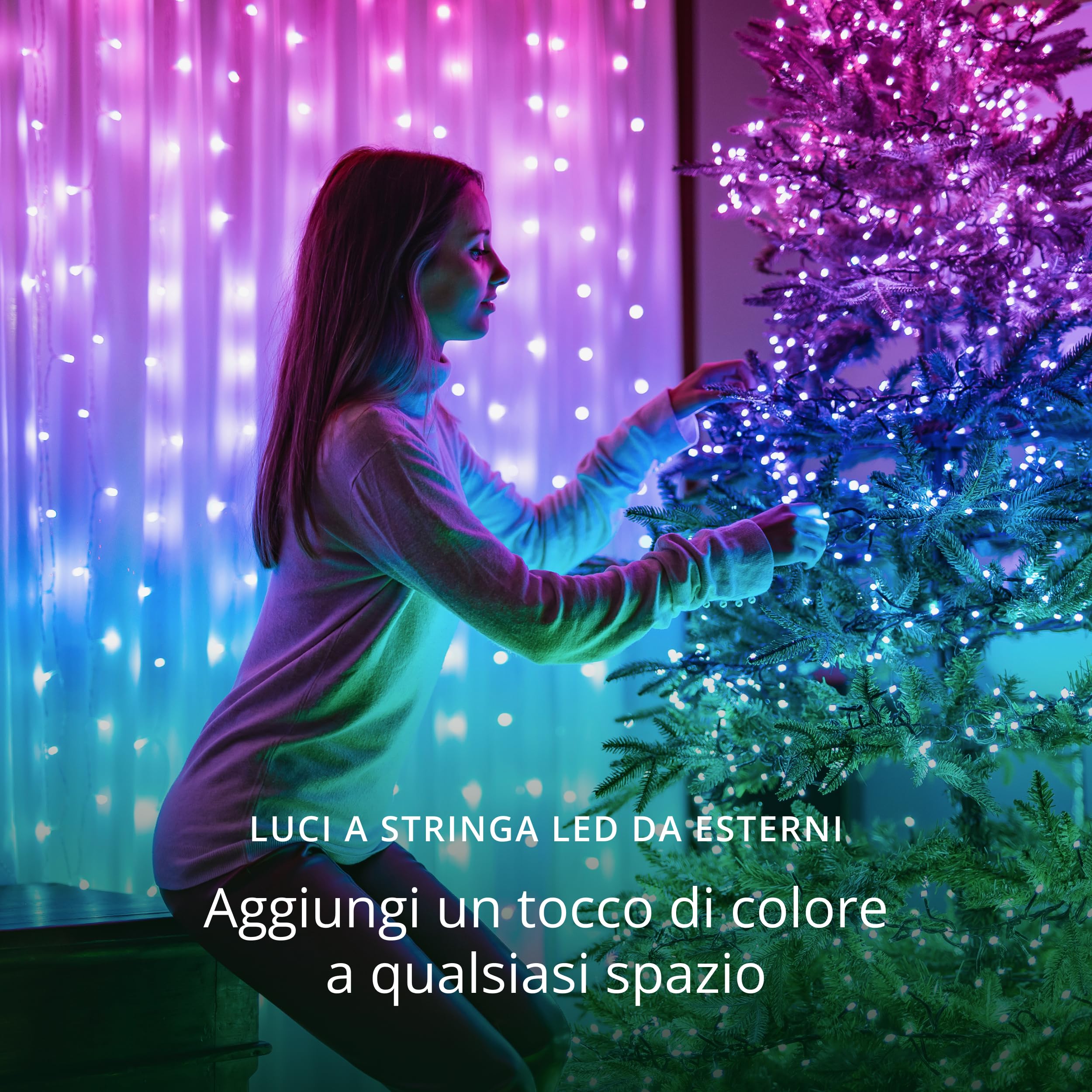 Twinkly Strings 600 LED RGB, Striscia di Luci LED per Esterno e Interno, Luci Smart Multicolore, Compatibile con Alexa e Google Home, Luci Mappabili, IP44, Controllo App, Filo Nero, 48m