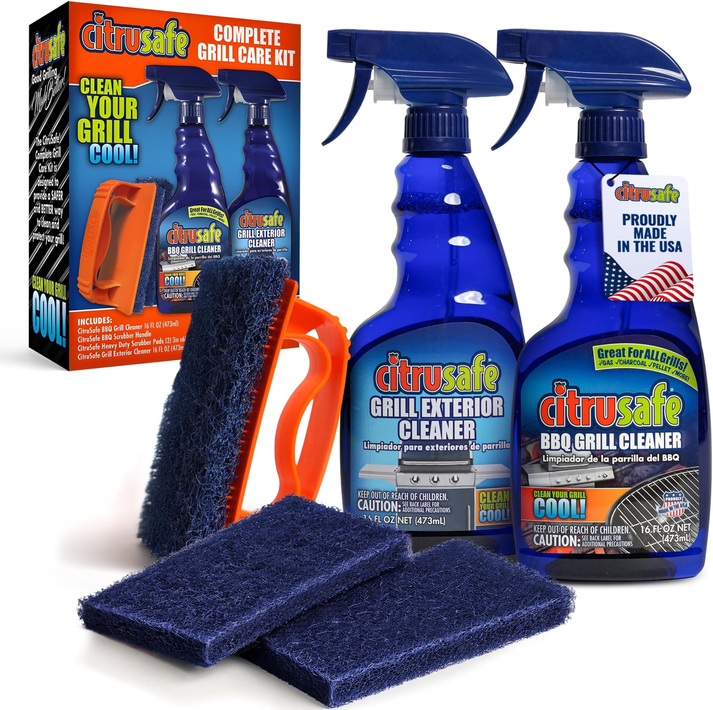 Citrusafe Grill Care Kit - BBQ Grid and Grill Grate Cleanser, Exterior Cleane...