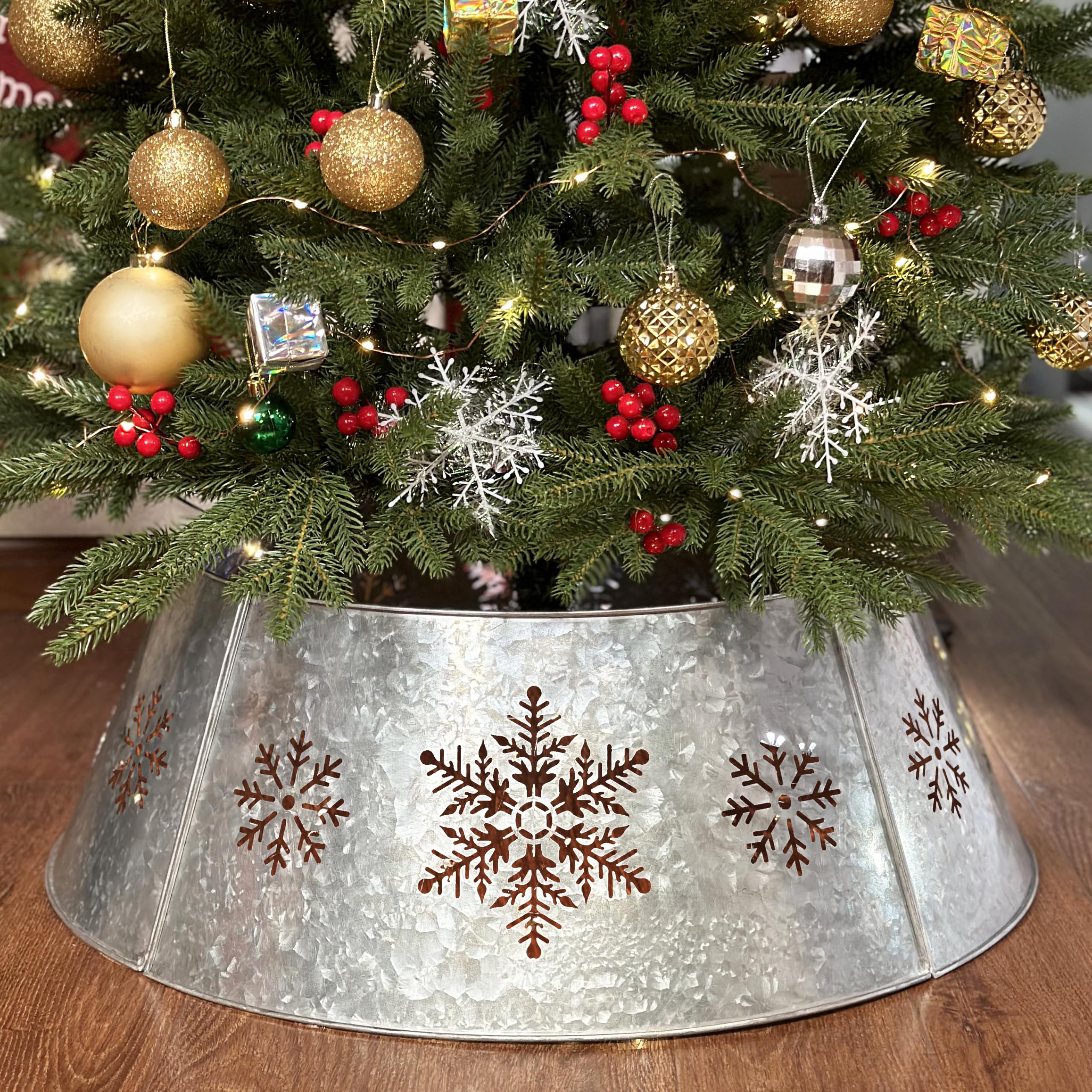 28" Galvanized Christmas Tree Collar for Pencil Tree,Adjustable Metal Tree Collar with