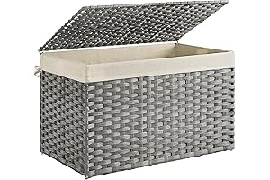 SONGMICS Woven Blanket Storage Cabinet: 42.3 Gallon Foldable Blanket Organizer with Lid