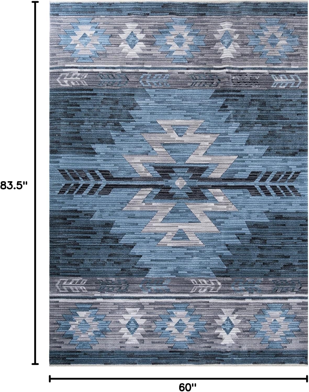 HR- Southwestern 5x7 Rug Navajo Native American Inspired Modern Faded Tribal Floorcover Area Rugs Navy Blue Gray Silver Color