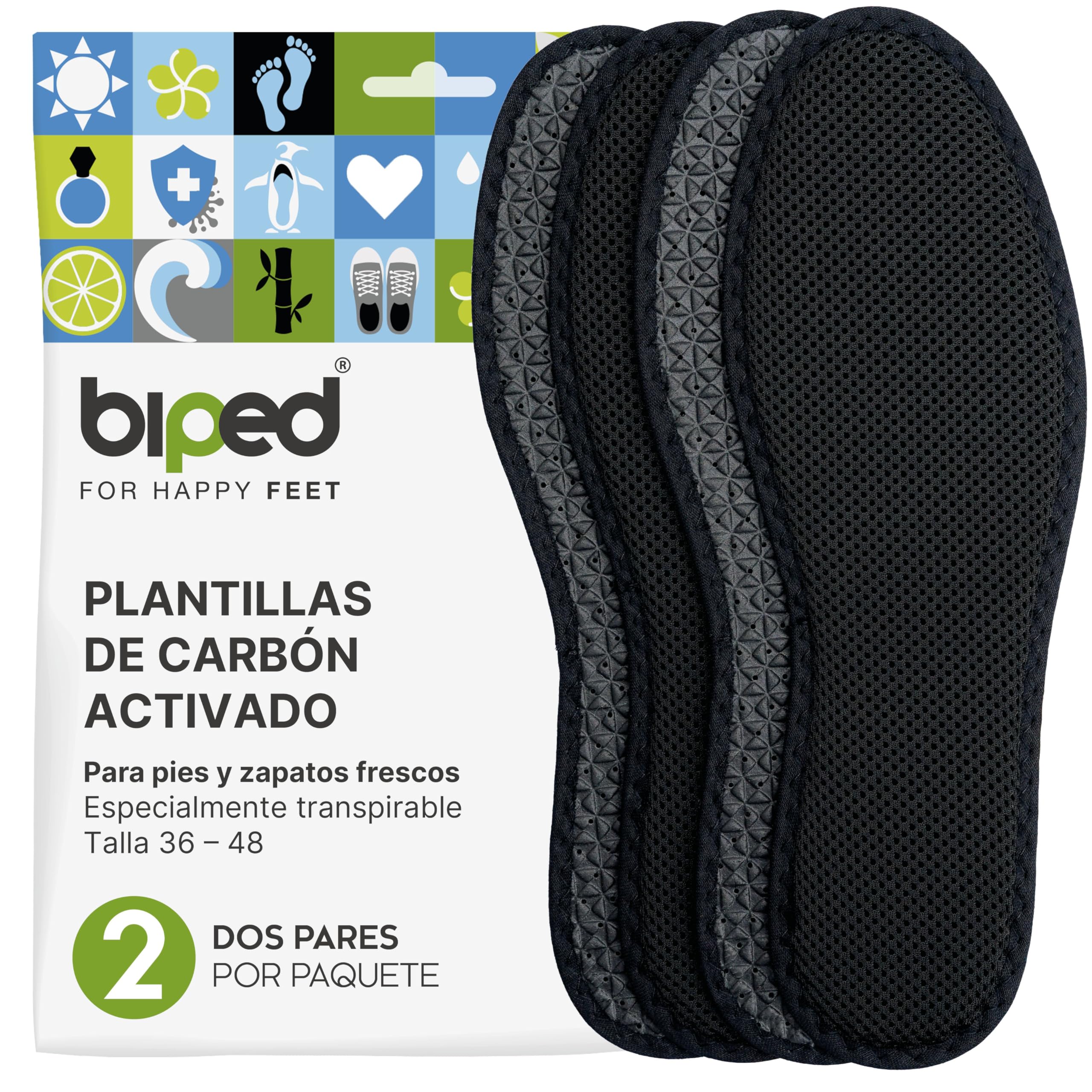 Biped 2 Pares Plantillas de Carbón Activo Frescura Higiénica Lavables Contra el Sudor