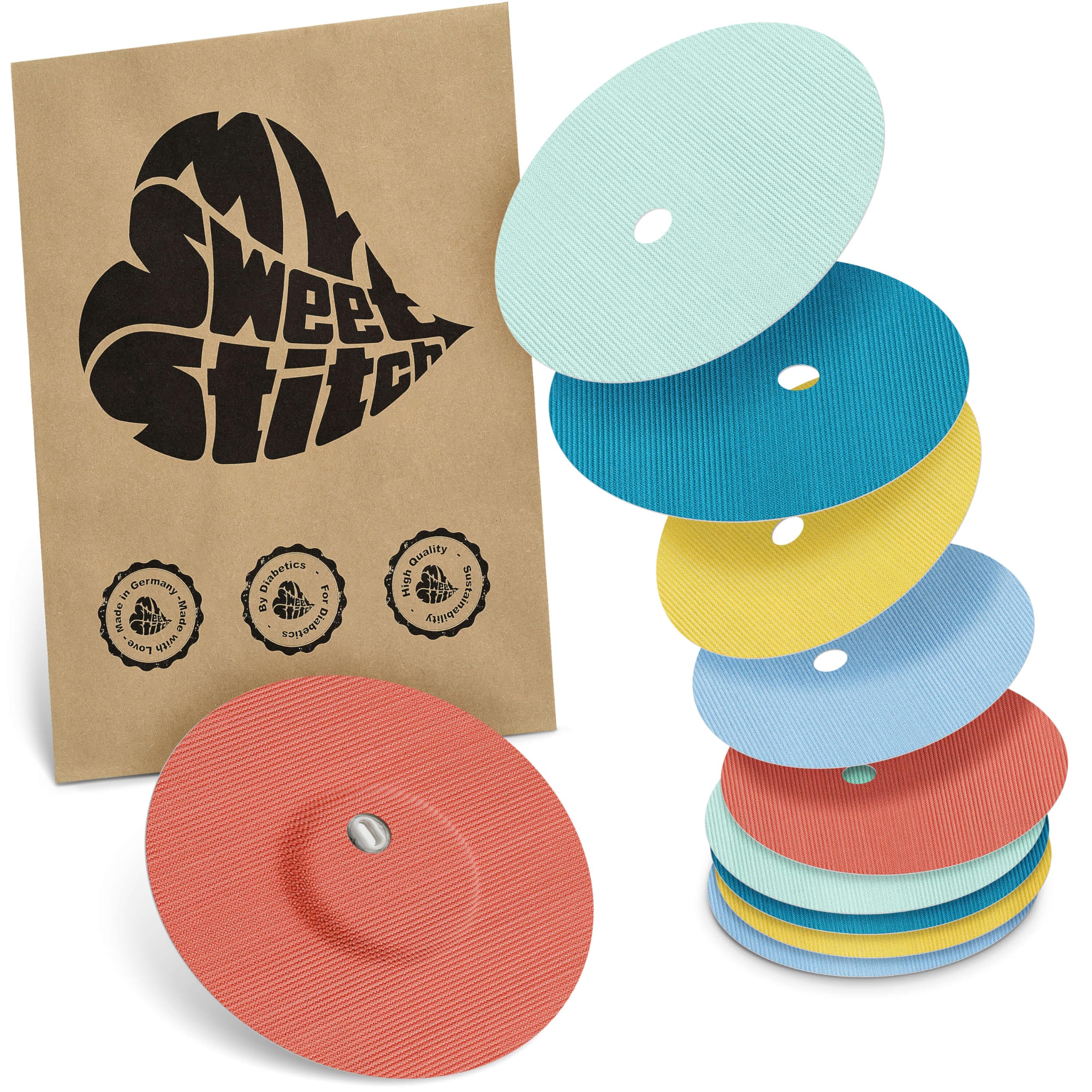 MySweetStitch, 10 x Freestyle Libre 3 Round Patches with Ventilation Hole, Overpatch diameter 60mm, Waterproof, Breathable