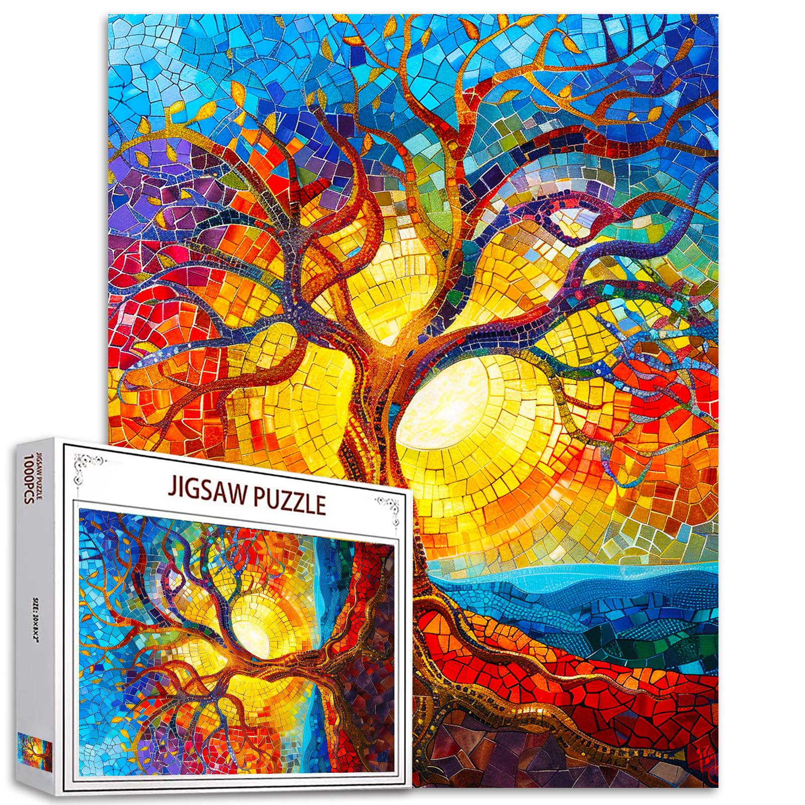 1000 Piece Jigsaw Puzzles for Adults, Charming Tree of Life Jigsaw Puzzles， Stained Mosaic Style Colorful Tree Puzzle，Challenging Family Activity Perfect for Game Nights，Puzzle Wall Art Decor — image 1