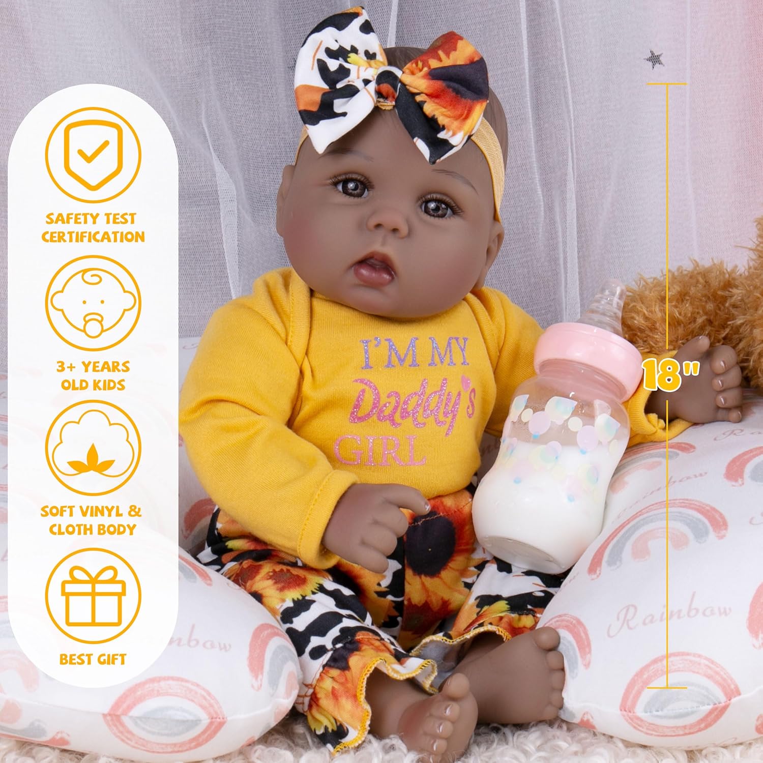 Milidool Lifelike Black Reborn Baby Dolls Girl - 18 Inches Realistic Girl Baby Doll Black American Newborn Weighted Real Life Baby Dolls, Girls Gifts Set for Kids 3+, Pretend Play, Collection