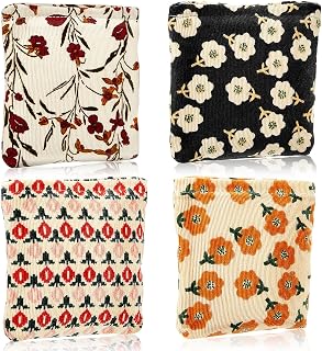 Abbylike 4 Pack Corduroy Makeup Bags - Small Zipper Cosmetic Pouches for Purse, Travel Essentials, Coins & Women (Classic Floral)