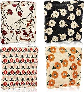 4 Pcs Floral Makeup Bag Corduroy Cosmetic Bag with Zipper Portable Small Pouches for Purse Toiletry Mini Pouch Cute Mini Makeup Bag for Purse Coin Essentials Items Girl Women Aesthetic Stuff