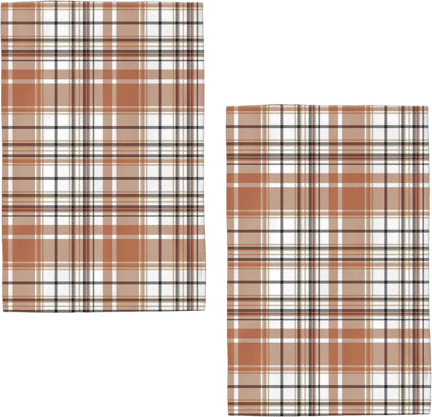 Fall Dish Kitchen Towels 16x24 Pack of 2 Orange Plaid Towels Decor