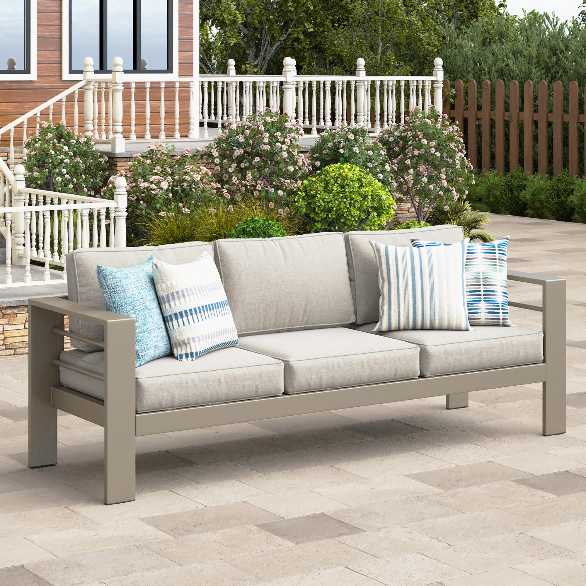 maatee&sons 3子撚 WOOSTED セット ライトグレー Amazon.com : Wisteria Lane Patio Furniture Metal Sofa, Metal