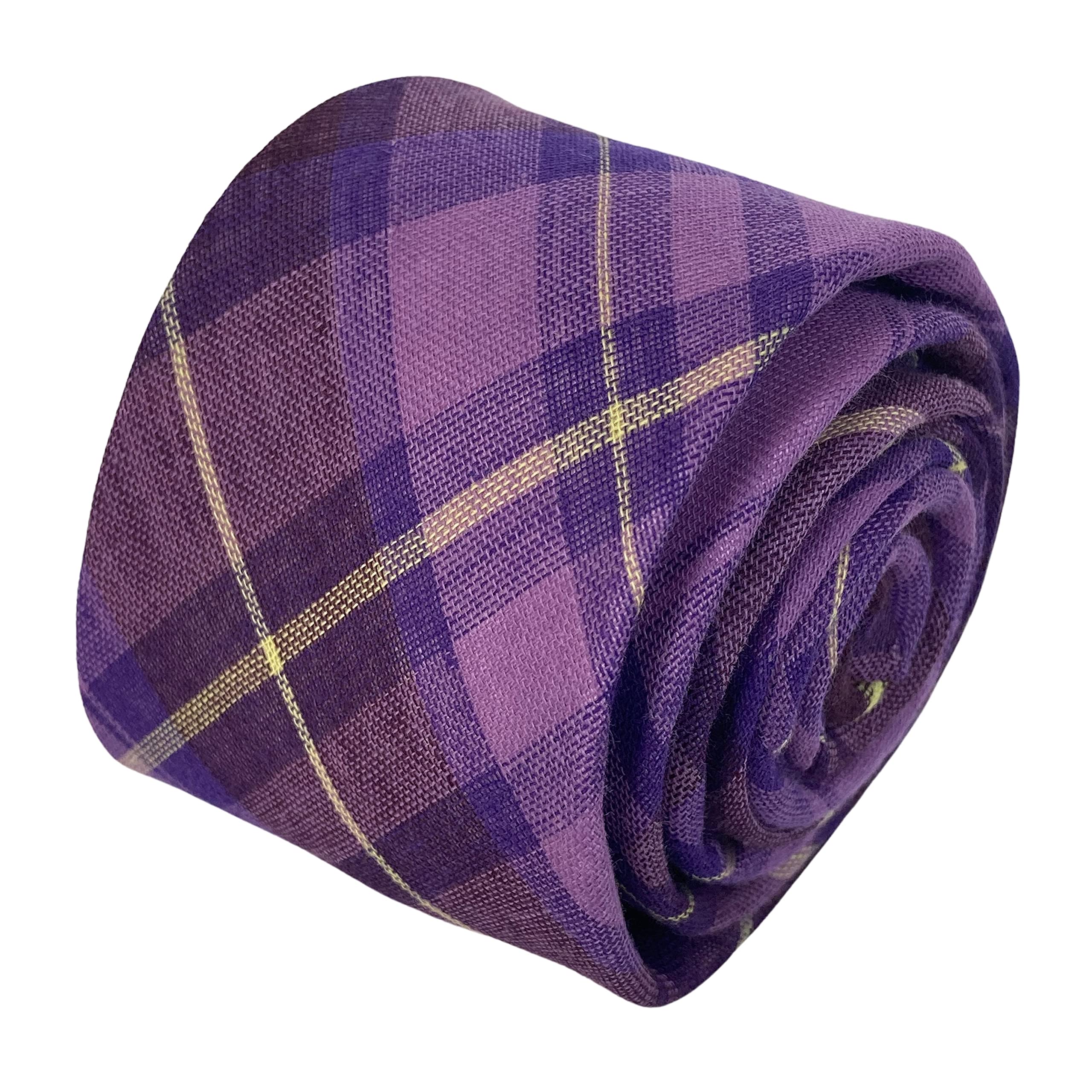 Frederick Thomas Men's Lilac Purple Check ’S Cotton Tie, Slim Fit Design, Perfect For Office, Weddings, Formal Events, Classic British Tailoring, 147Cm Length