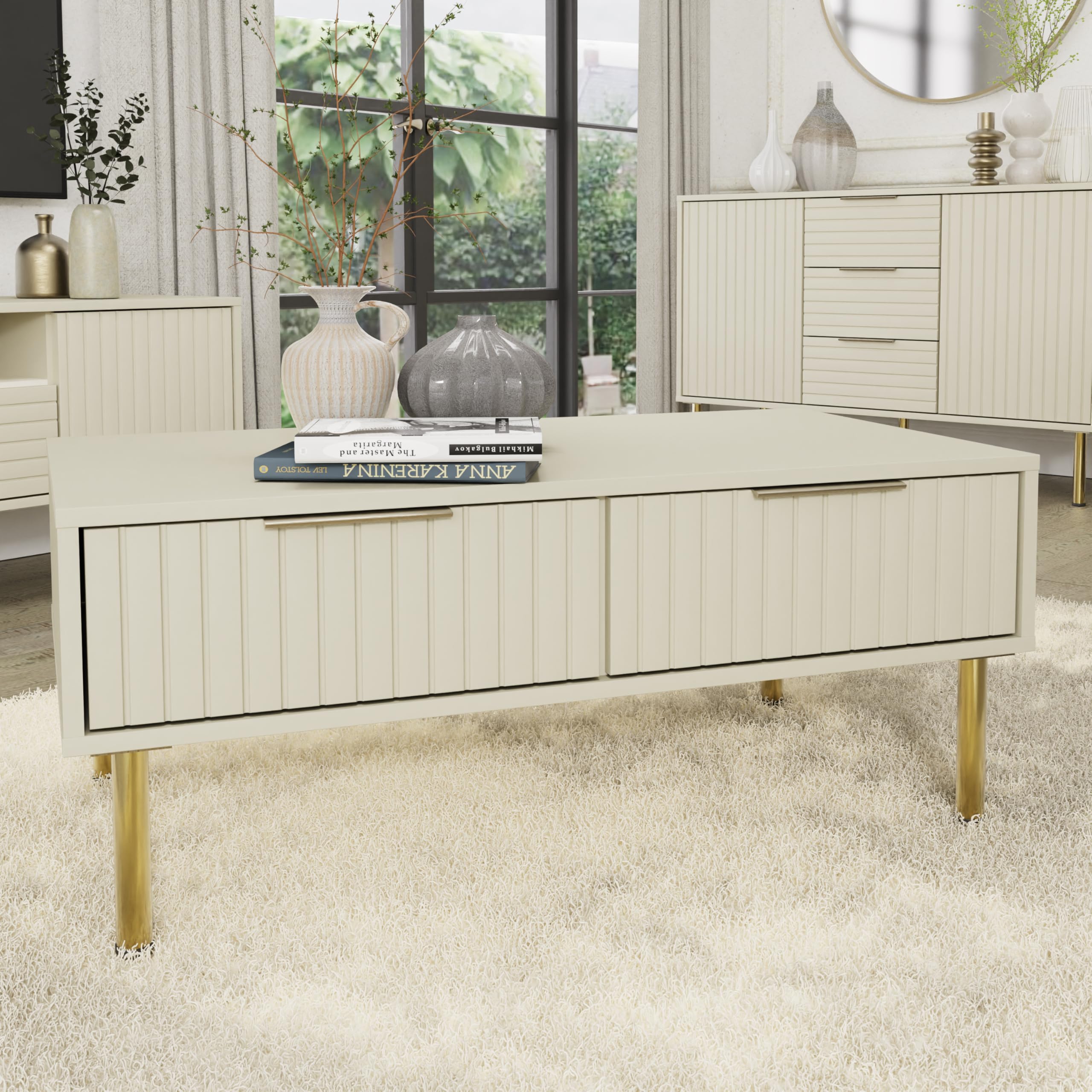 GFW Nervata Cream Coffee Table with Gold Accents