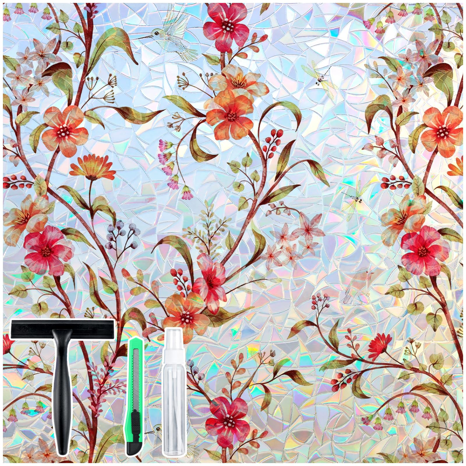 rabbitgoo Window Privacy Film Rainbow, Floral Cosmos, 23.6" x 118.1"