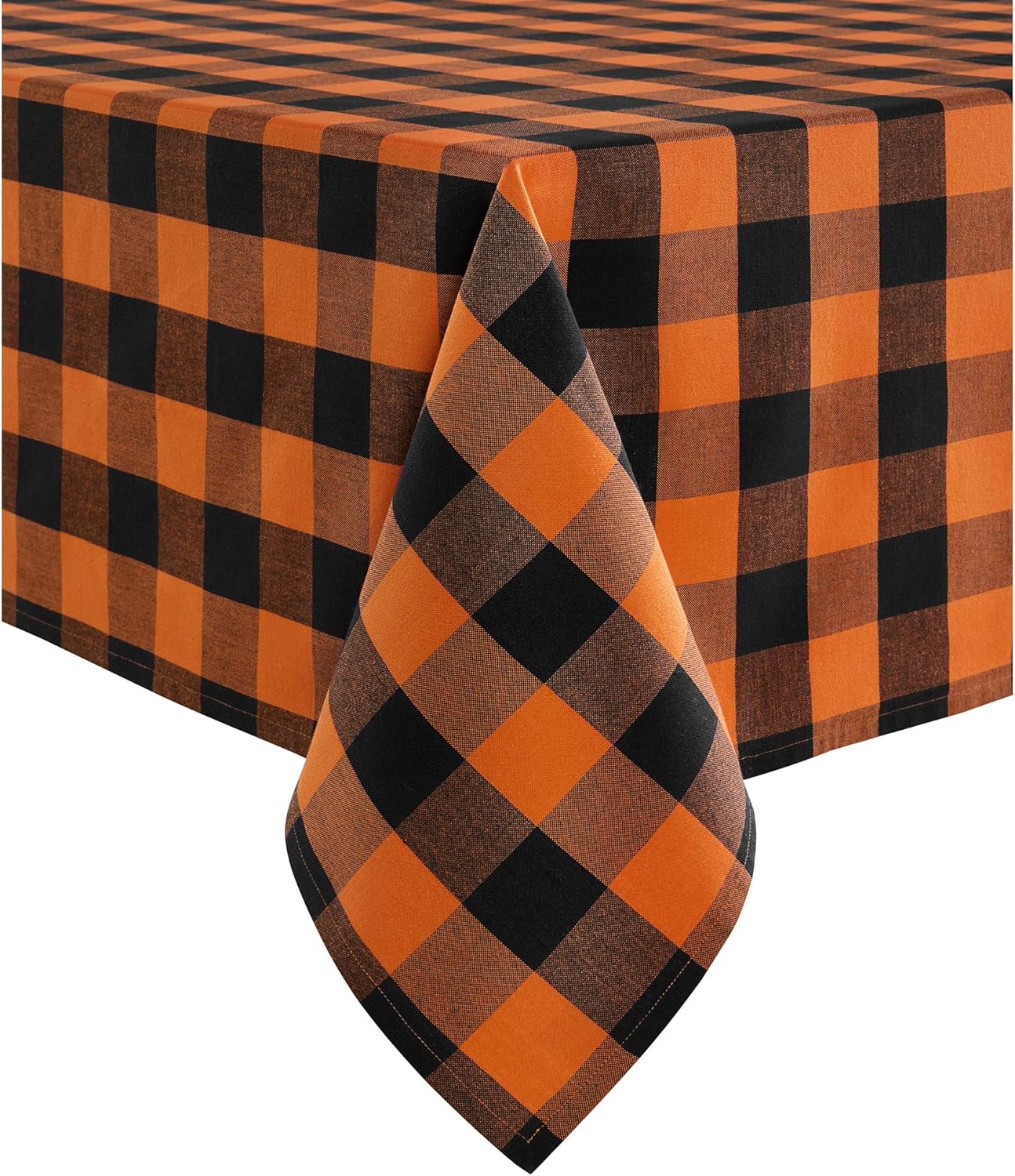 Flash Deals - 60% OFF Elrene Home Fashions Farmhouse Living Fall Buffalo Check Fabric Tablecloth, 60 x 102, Black/Orange