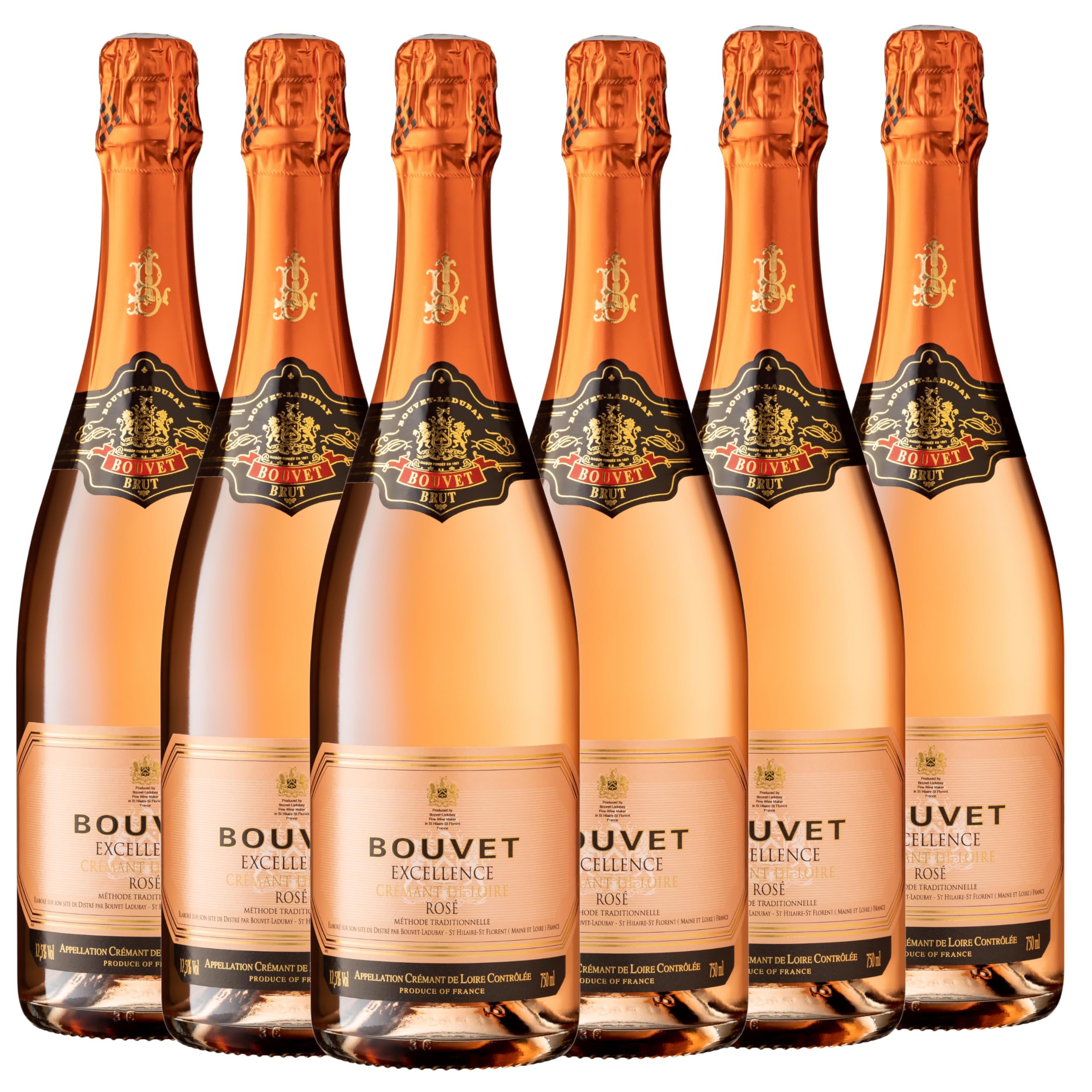 Bouvet Excellence Rosé Crémant de Loire Brut - Klassische Flaschengärung – Cabernet Franc – Cremant Rosé Ideal als Geschenk - 6 x 0.75 L