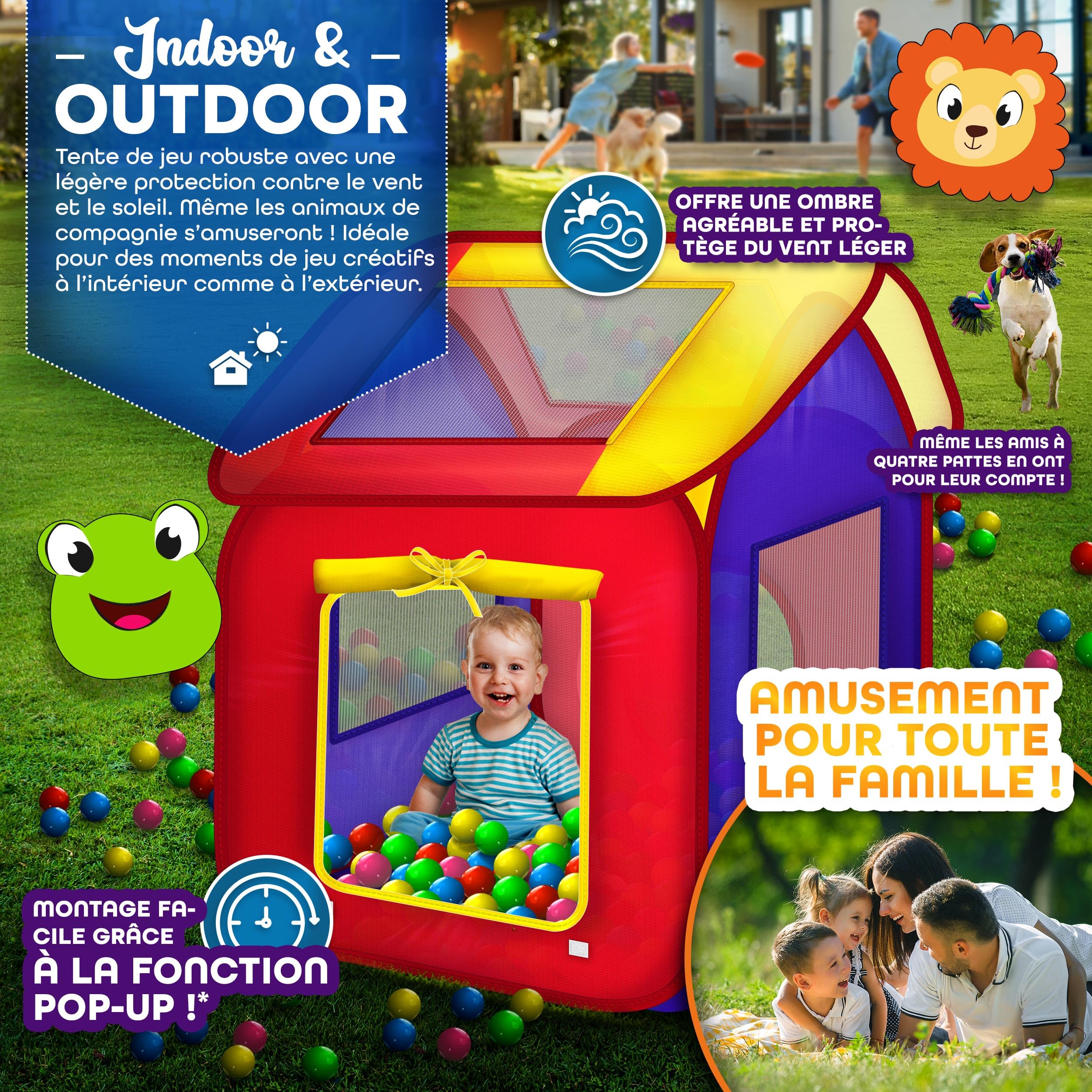 KIDUKU® Tente de Jeu Pop Up + 200 balles + étui de Transport pour l'intérieur et l'extérieur