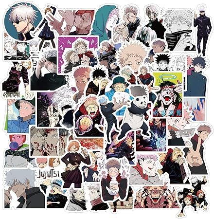 amazon com 50pcs jujutsu kaisen stickers for water bottle japanese anime stickers waterproof bike skateboard luggage decal graffiti patches decal jujutsu kaisen electronics