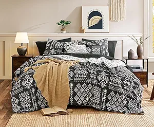 Geniospin Queen Comforter Set - 7 Pieces Reversible Bedding Set, Boho Bed in A Bag, Lightweight Soft Aztec Bedding, All Season Bed Comforter Set with Sheets, Pillowcases & Shams