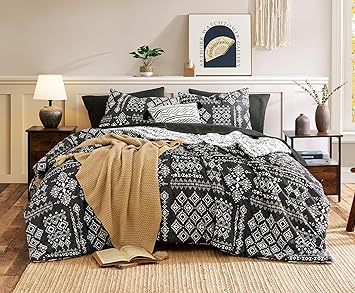 Geniospin Queen Comforter Set - 7 Pieces Reversible Bedding Set, Boho Bed in A Bag, Lightweight Soft Aztec Bedding, All Season Bed Comforter Set with Sheets, Pillowcases & Shams