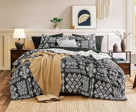 Geniospin Queen Comforter Set - 7 Pieces Reversible Bedding Set, Boho Bed in A Bag, Lightweight Soft Aztec Bedding, All Season Bed Comforter Set with Sheets, Pillowcases & Shams