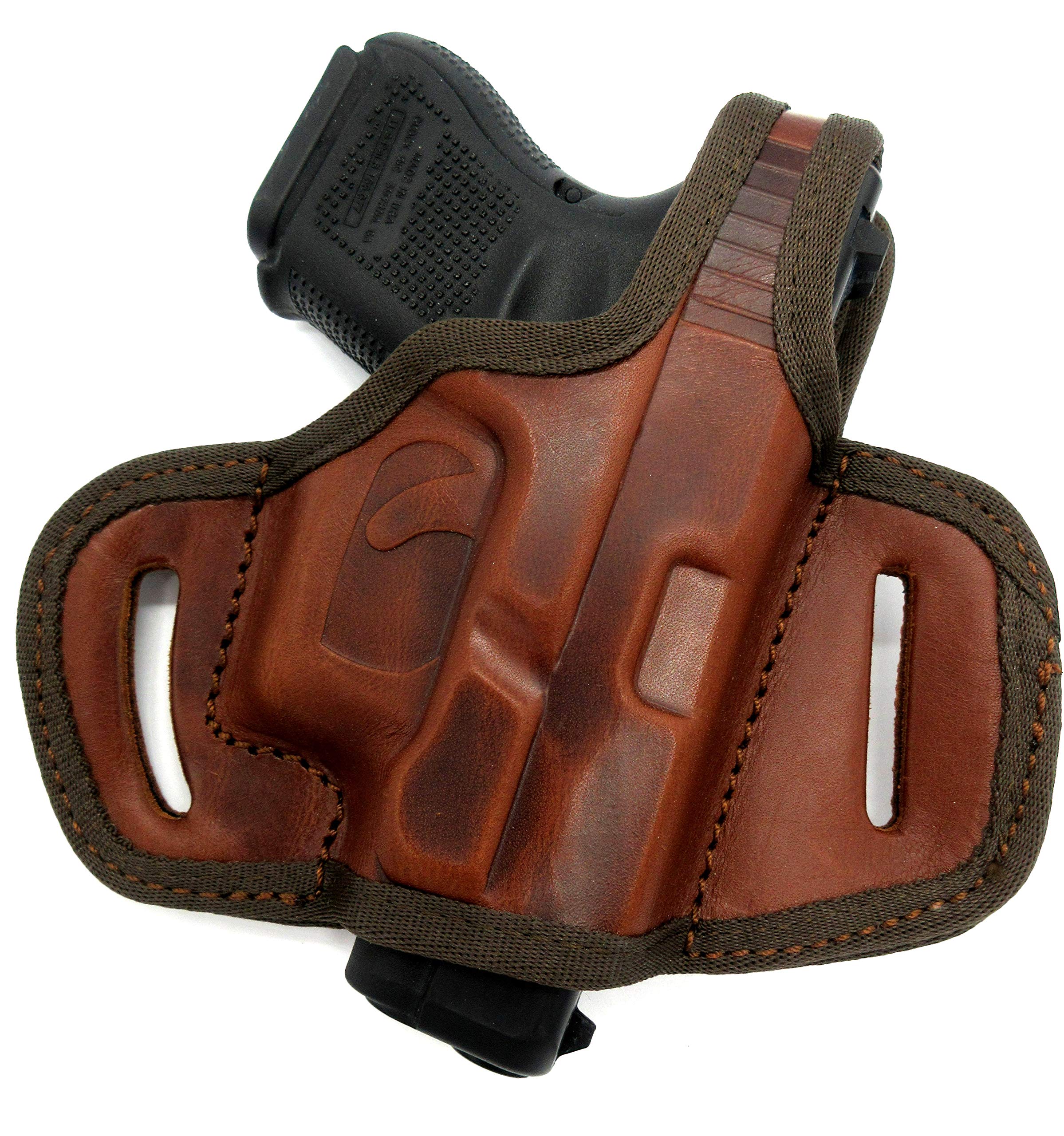 by CEBECI for Glock 17 19 19X 22 23 26 27 31 32 34 44 45 Right Hand Brown Thumb Break Belt Holster