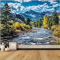 AMM Green Pine Forest Mountain Tapestry - HD Printed Nature Landscape Wall Hanging for Bedroom Dorm Living Room Aesthetic Decor