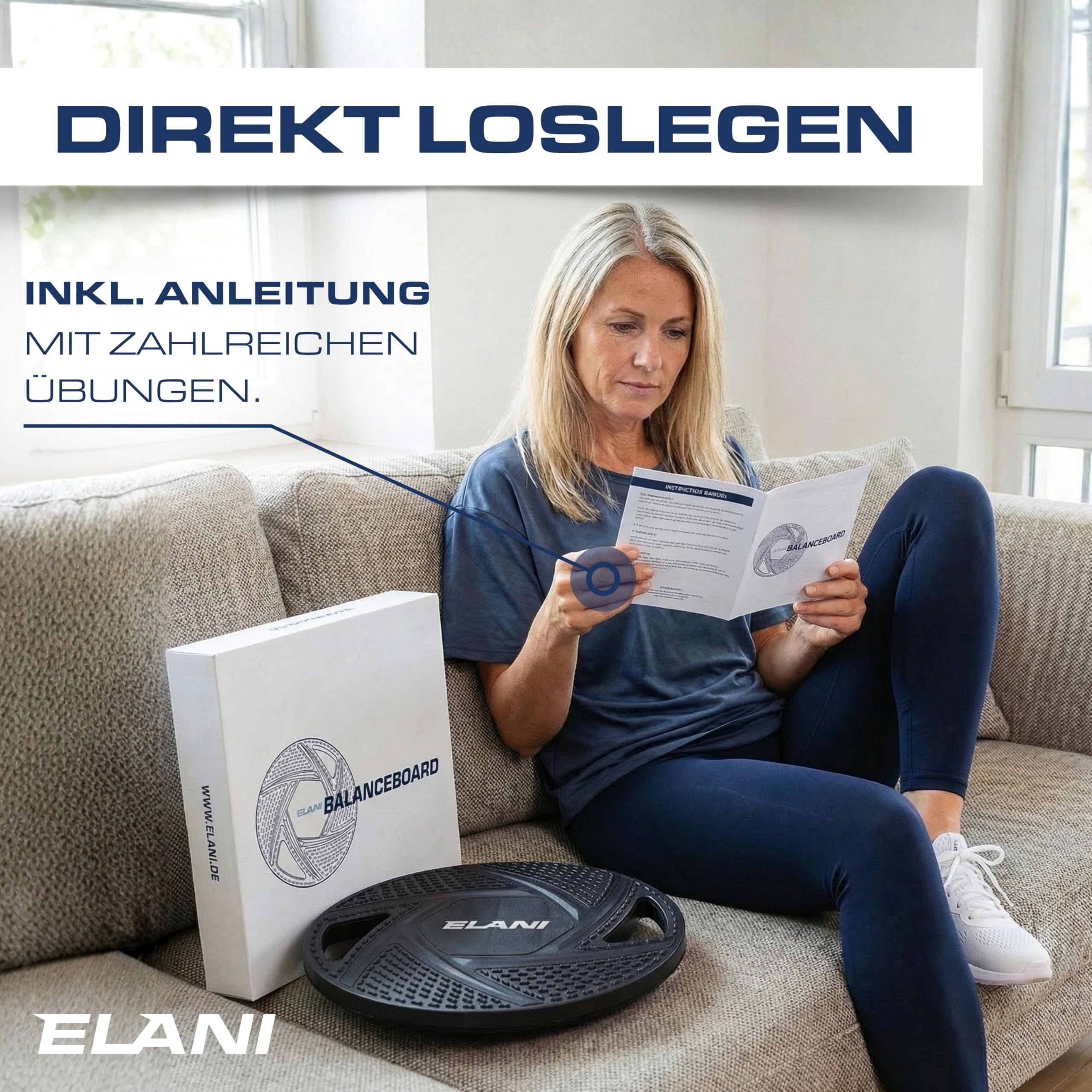 ELANI Rutschfestes Balance Board Erwachsene bis 150kg - Physiotherapie zur Stärkung von Koordination und Tiefenmuskulatur | Balance Board Kinder ab 5, Wackelbrett Physio, Gleichgewichtstrainer