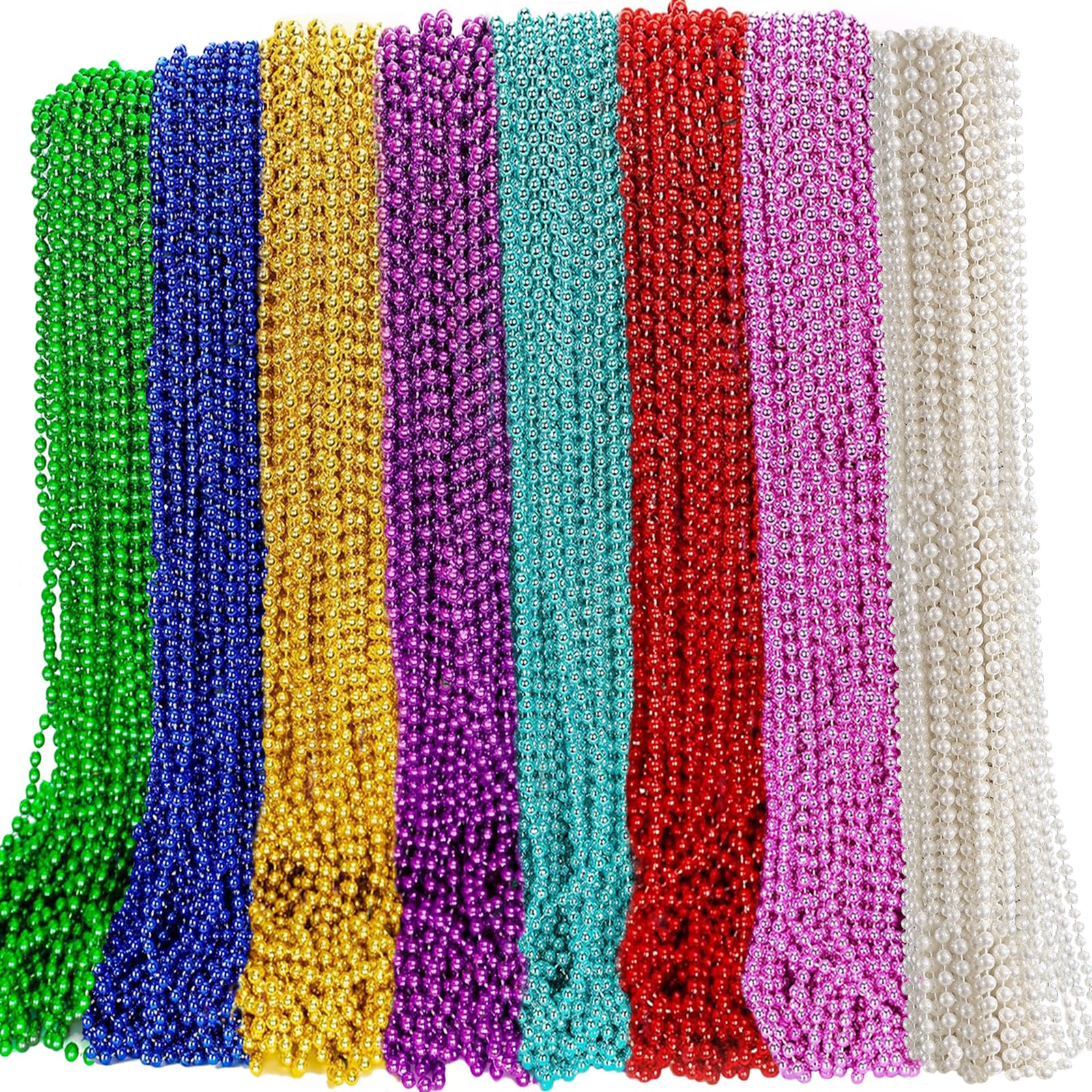Elefama 200PCS Mardi Gras Beads Necklaces Bulk 33 Inch 7 mm Purple Blue Pink Silver Gold Red Green Mardi Gras Beaded Necklaces Glow Party Throw Parade Beads Mardi Gras Decorations for Women Men Kids