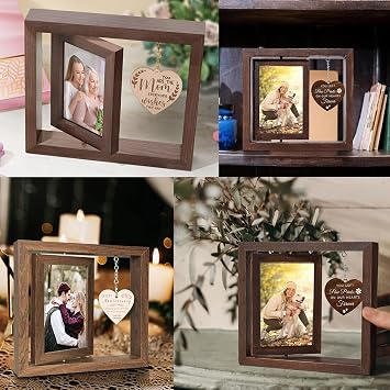 GZLDGIFTS 1PC Personalized Custom Wood Rotating Picture Photo Frame Mothers Birthday Wedding Day Engraving Design Gifts for Women Grandma Father Girlfriend Customizable Remembrance Christmas Idea