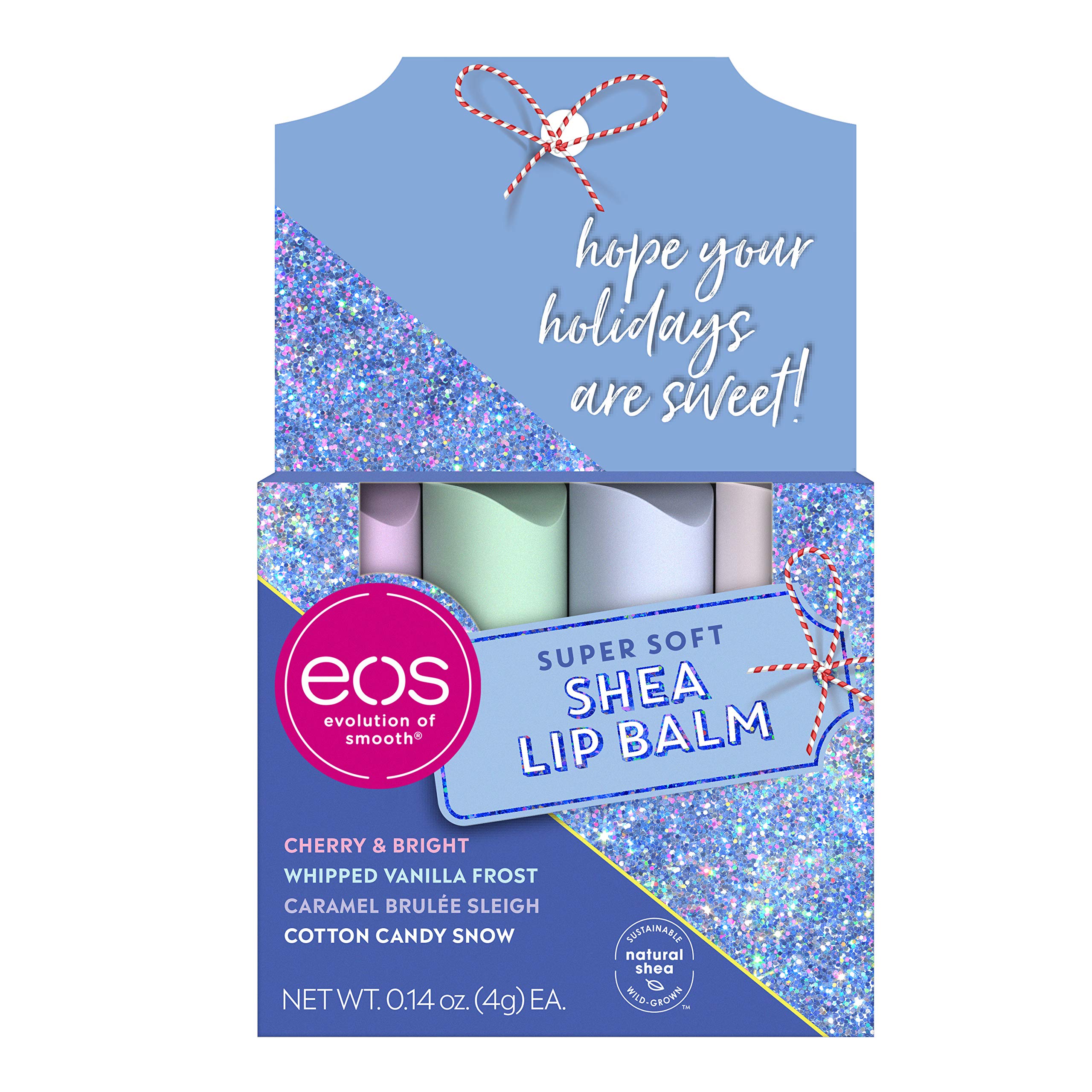 eos Super Soft Shea Lip Balm - Holiday Gift Set Variety Pack | 24 Hour Hydration | Lip Care to Moisturize Dry Lips | Gluten Free | 0.14 oz | 4 Pack