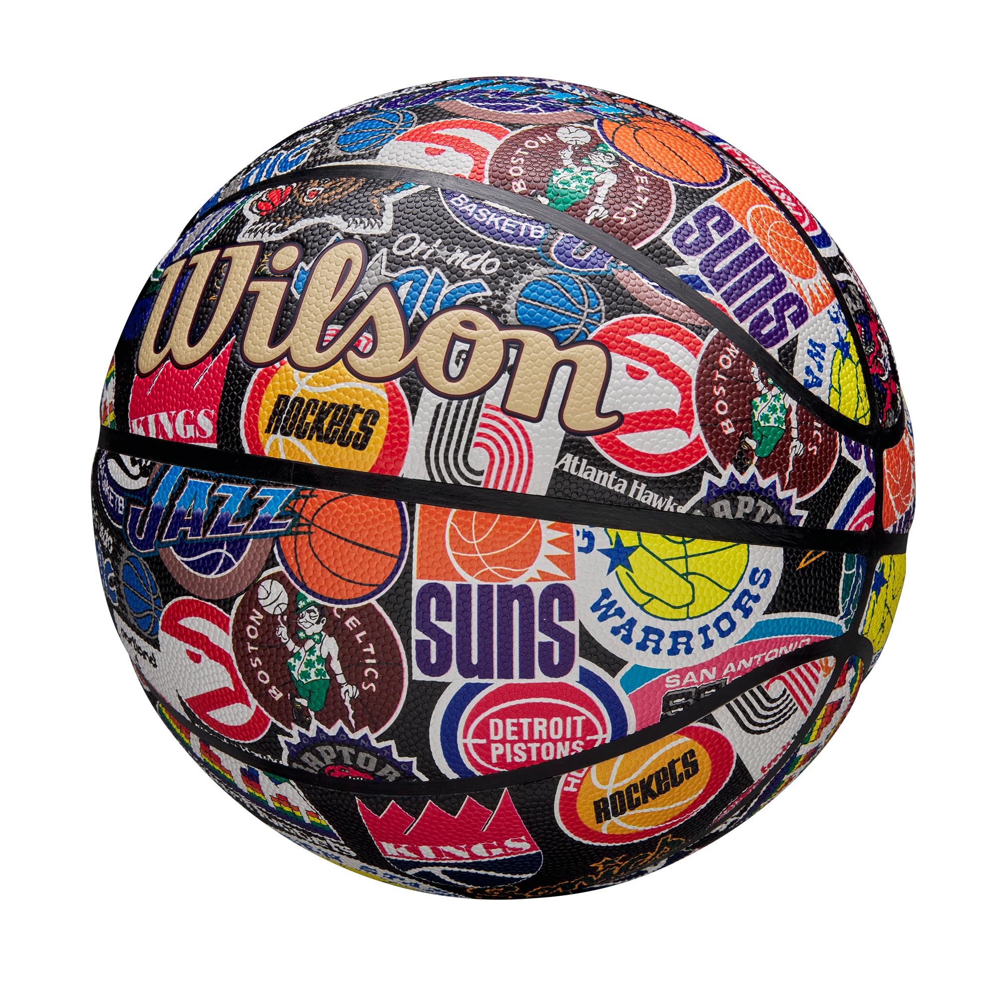 Wilson Balón NBA All Team Retro, Fabricado con Innovación de Doble Profundidad y una Superficie de Tacto Puro, con Retención de Aire Mejorada y Emblemas Clásicos de Duela, Talla: 7