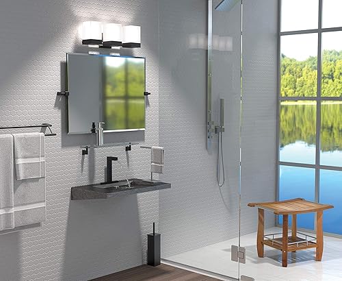 Miniatura 3 de Gatco 4719MXSM Bleu Espejo rectangular sin marco, 24 H, negro matemontado en la pared, espejo rectangular biselado inclinable para baño con soportes