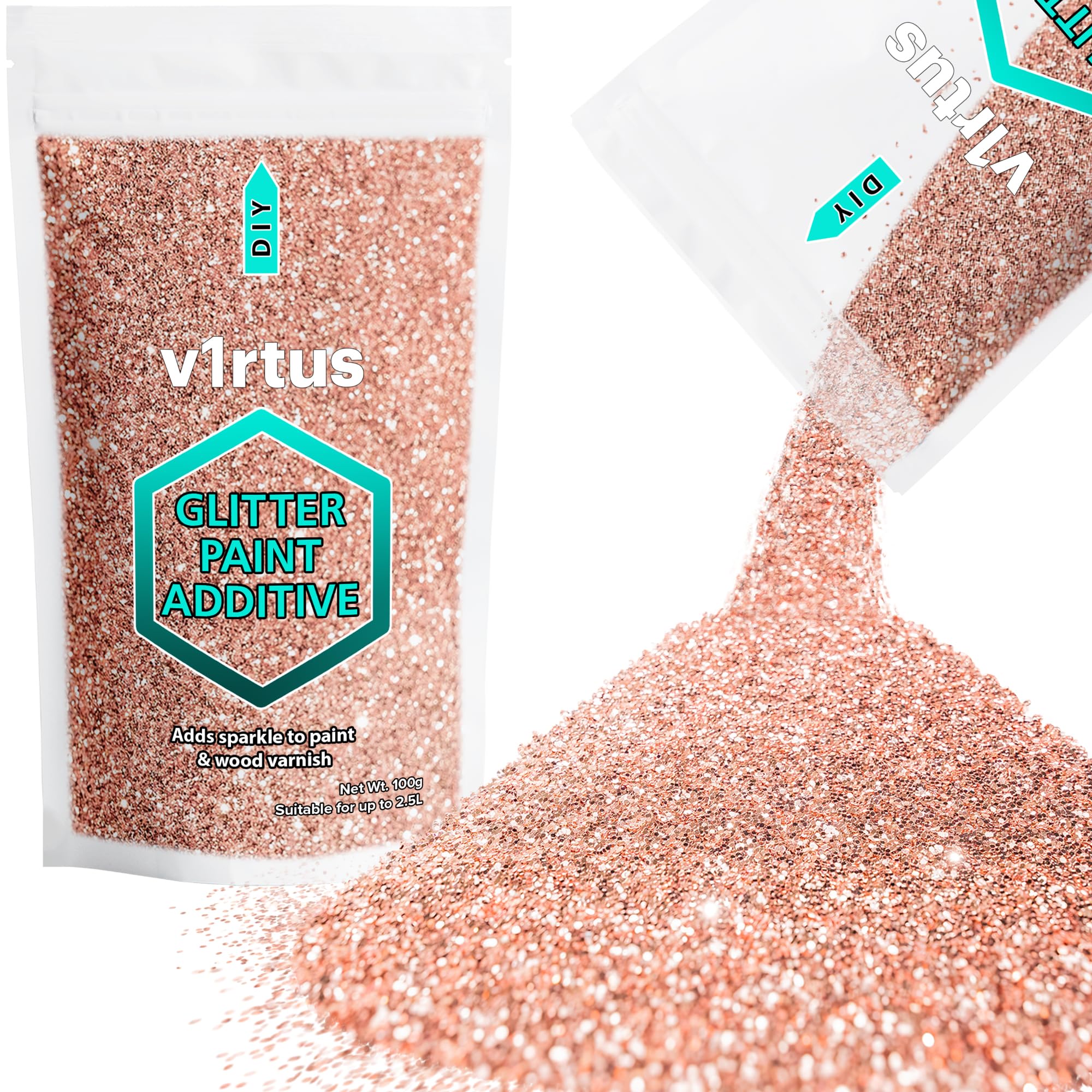 Rose Gold Glitter Paint Additive 100g (3.5oz) | Sparkle Glitter Paint for Walls Interior Exterior, v1rtus