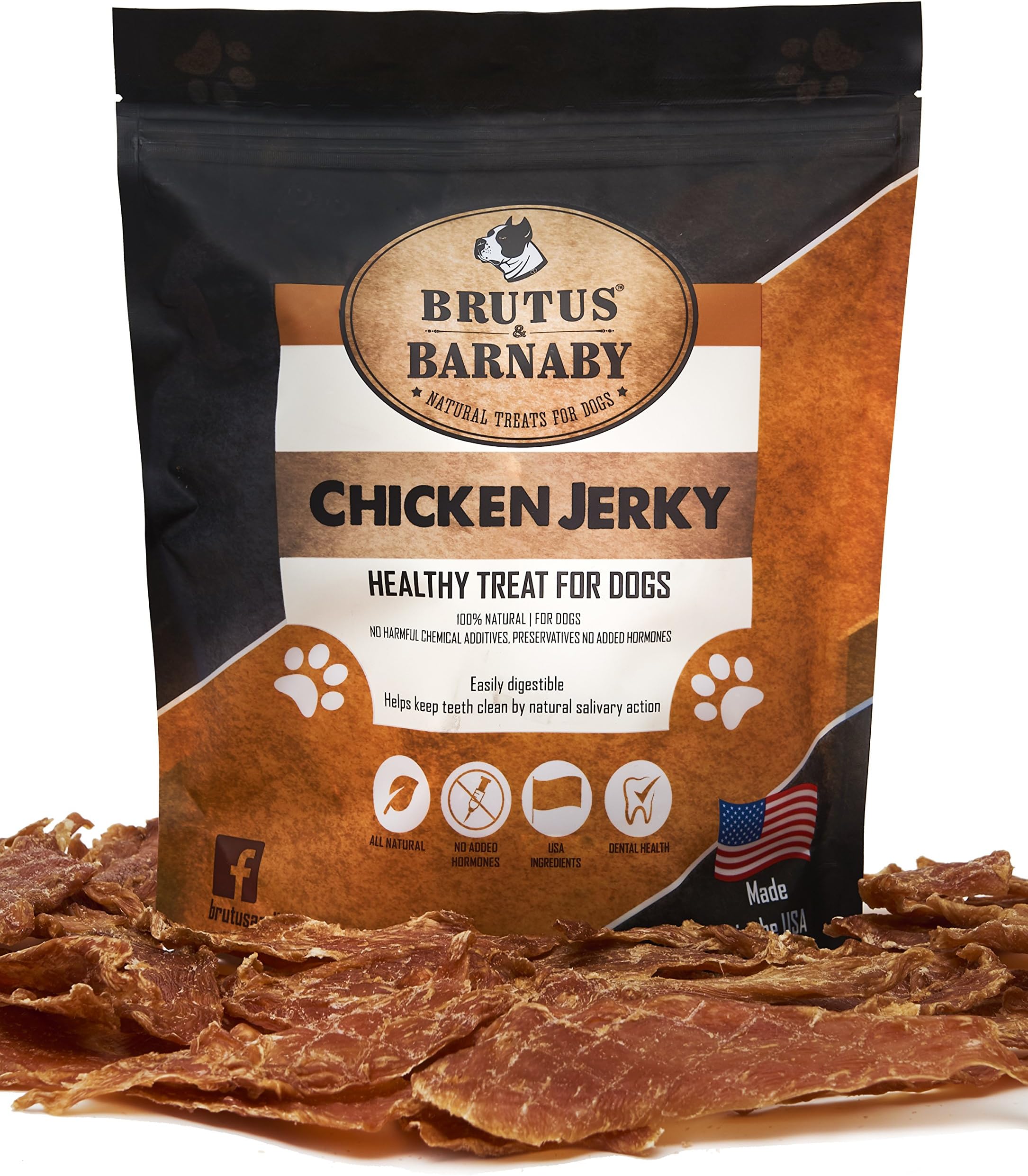 Brutus & Barnaby Chicken Jerky Dog Treats- Dehydrated Crunchy USA Premium Fillets, Grain-Free, Preservative-Free, No Fillers. All Natural Chicken Strips are Great for Dogs and Cats