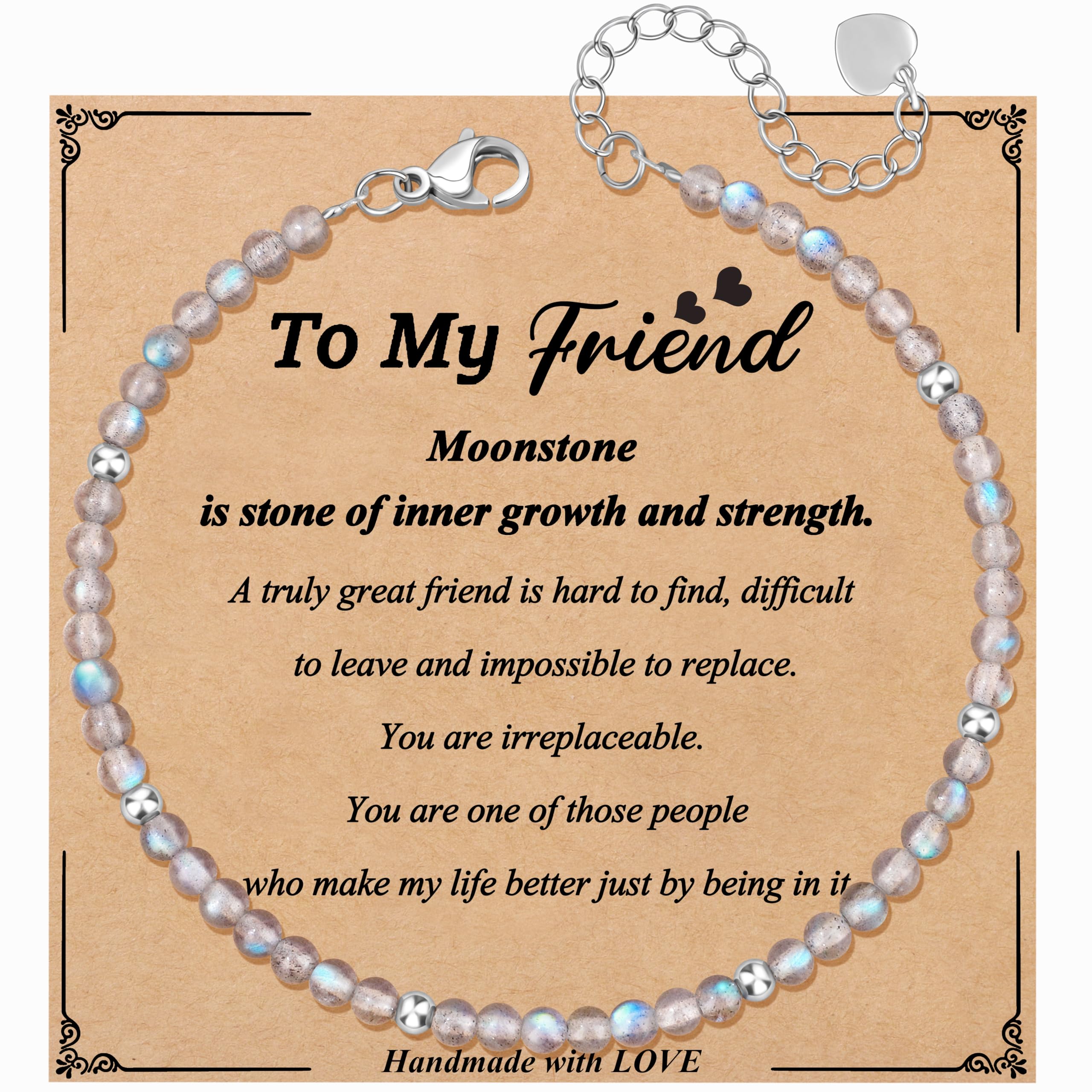JoycuFF Unique Friendship Gift For Best Friend Birthday, Best Friend Bracelet, Coworker, Christmas Gifts, Moonstone Beaded Bracelets For Women,