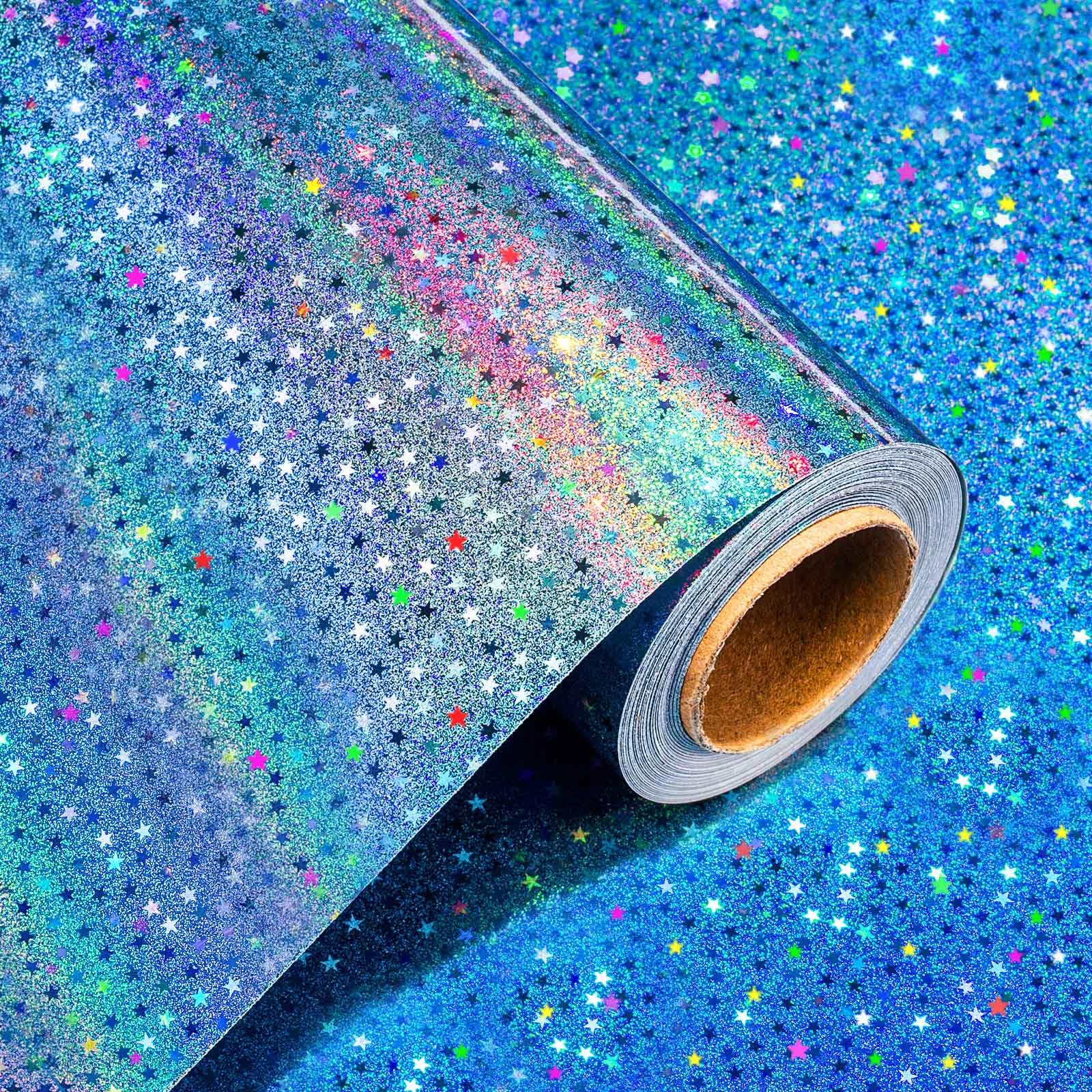 Wikadlik Blue Wrapping Paper, Holographic Star Gift Wrap Paper for Valentines Day, Fathers Day, Birthday, Wedding, Anniversary, Holiday, Christmas