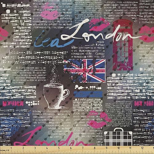 Miniatura 20 de Ambesonne The Yard, tela retro de The Yard, alegre patrón hipster antiguas cámaras de fotos analógicas, equipo de película estilo garabato, tela de