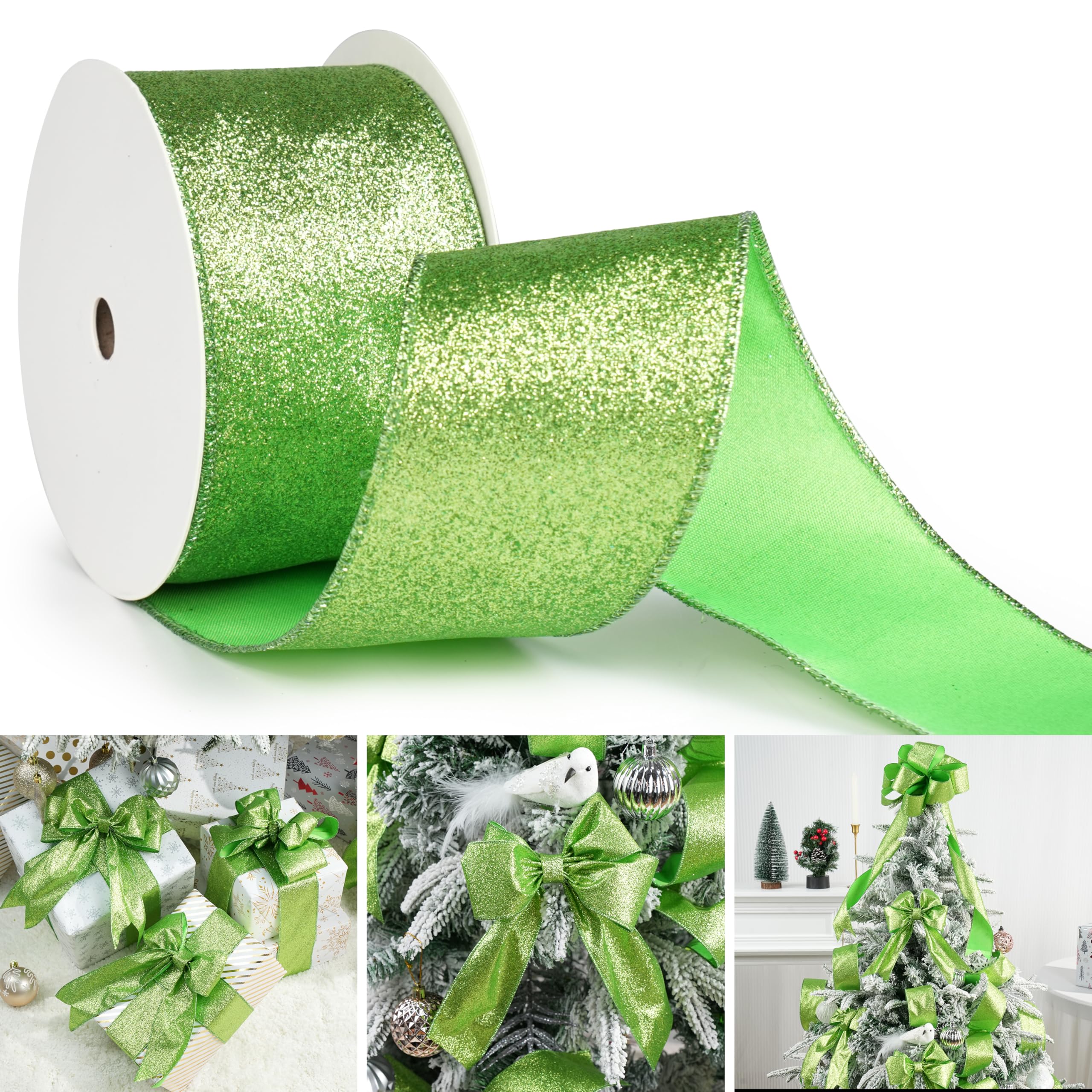 Amazon.com: DINDOSAL Lime Green Glitter Wired Ribbon, 2.5 Inch x