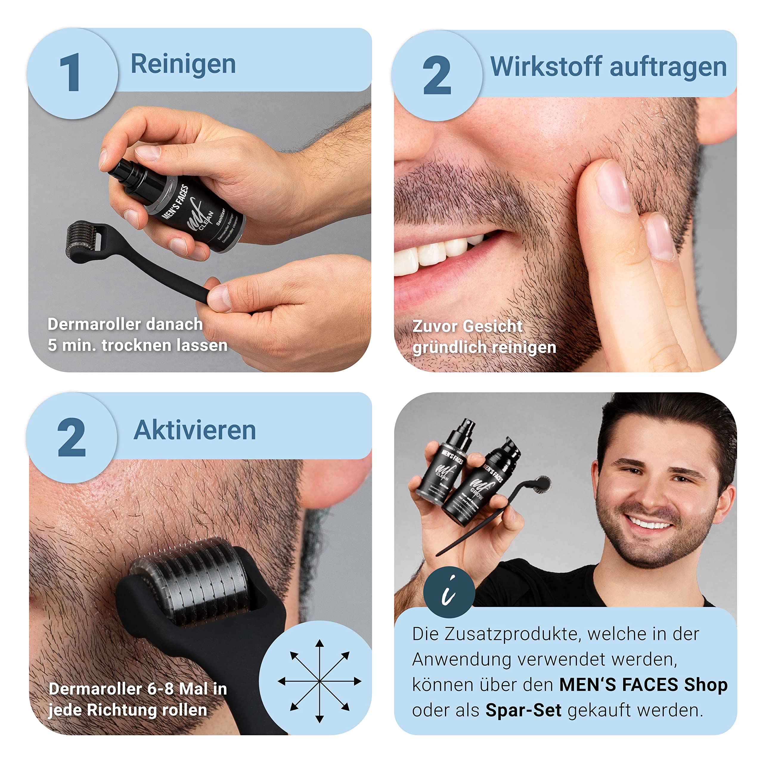 Bartroller 192 ECHTE Nadeln Dermaroller 0,5mm für Männer Bartwuchs & Haarwachstum beschleunigen