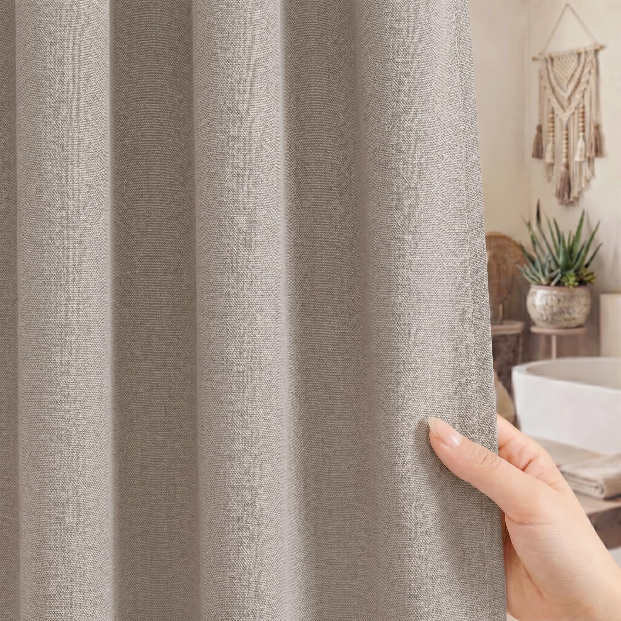 Seasonwood Linen Shower Curtain Neutral Vintage Farmhouse Linen Shower Curtains for Bathroom Boho Bathroom Decor with 12 Sturdy Stainless Steel Sliding Hangers(Taupe,72x72 Inches)