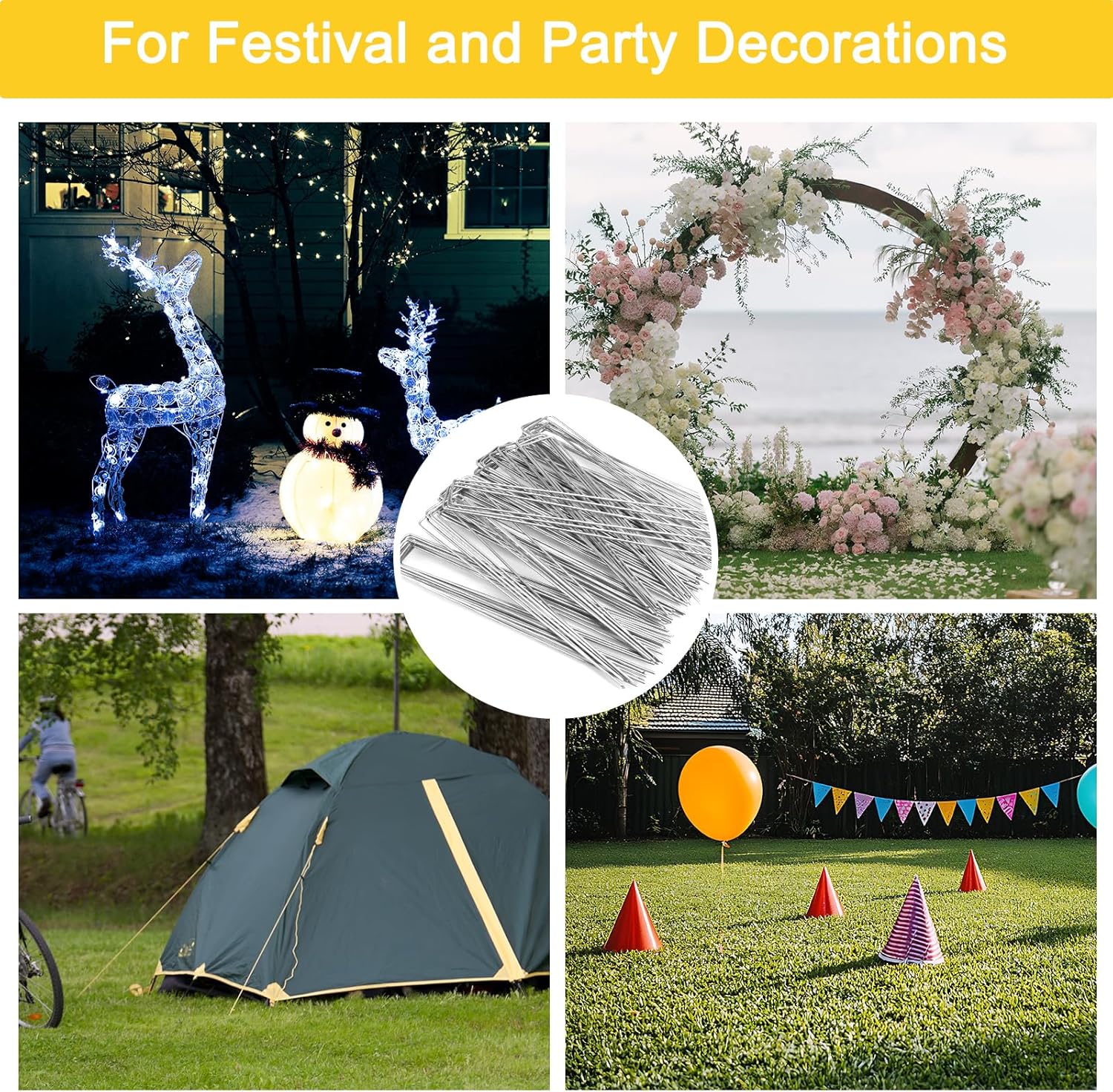 HongWay 120 Pack Landscape Staples 8 Inch, Galvanized Garden Stakes Tent Stakes Heavy Duty 11 Gauge Landscaping Fabric Pins Yard Ground Staples for Lawn, Turf, Fence, Outdoor Decorations